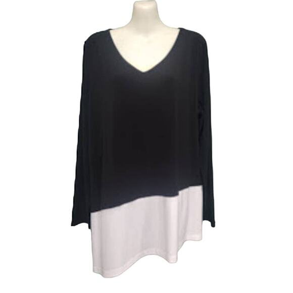 Susan Graver Two Color Asymmetrical Tunic, Black and White, Sz L - Picture 1 of 5